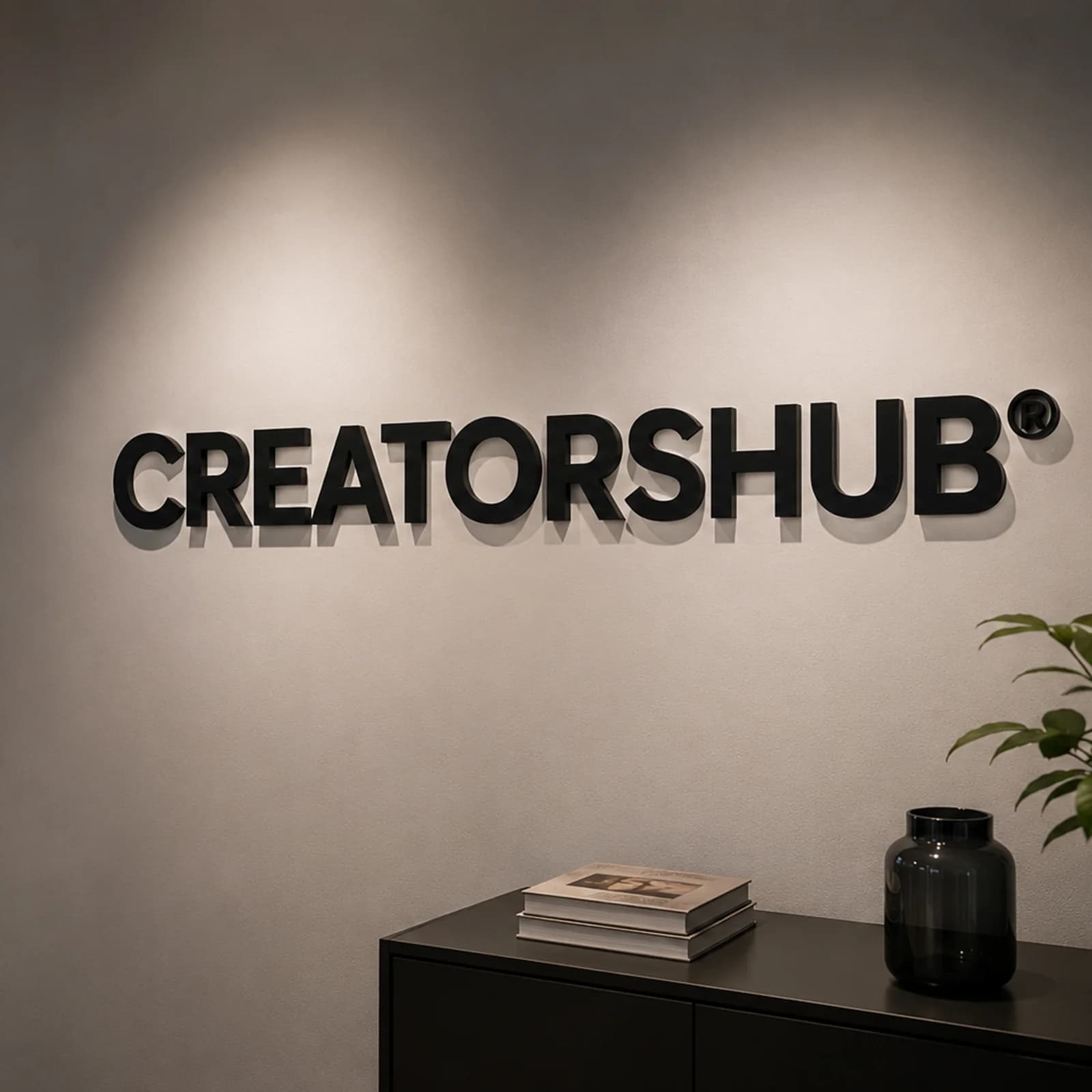 Creatorshub — overzicht van het logo in de kantooromgeving