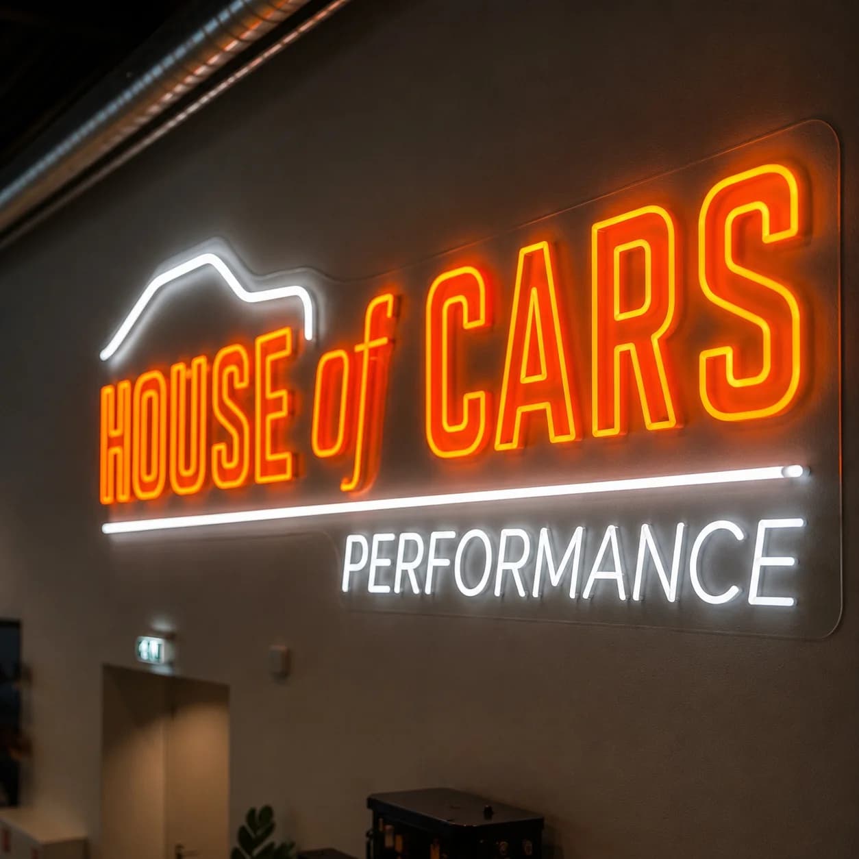 House of Cars — close-up detail van het LED neon
