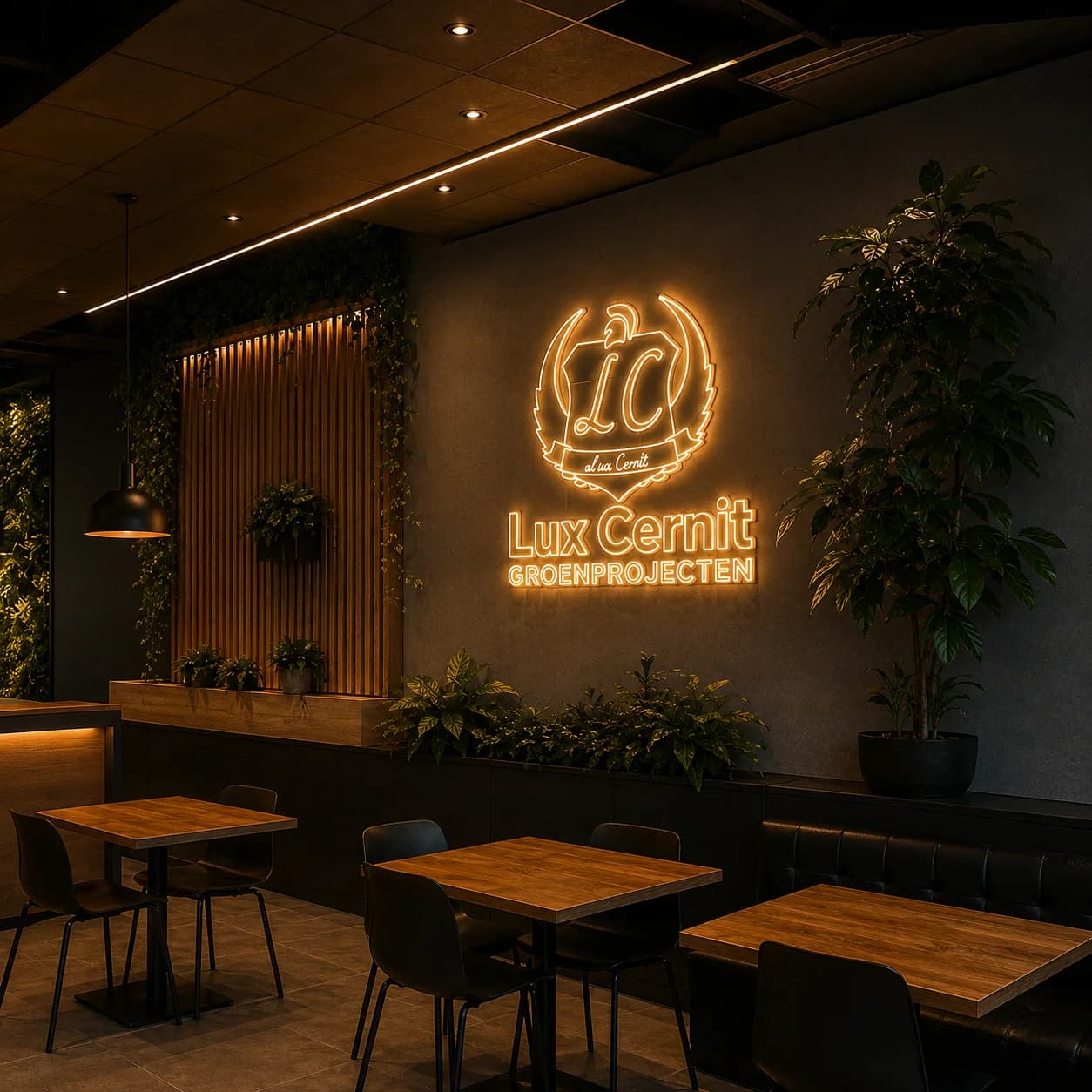 Lux Cernit — close-up detail van het frontlit 3D logo