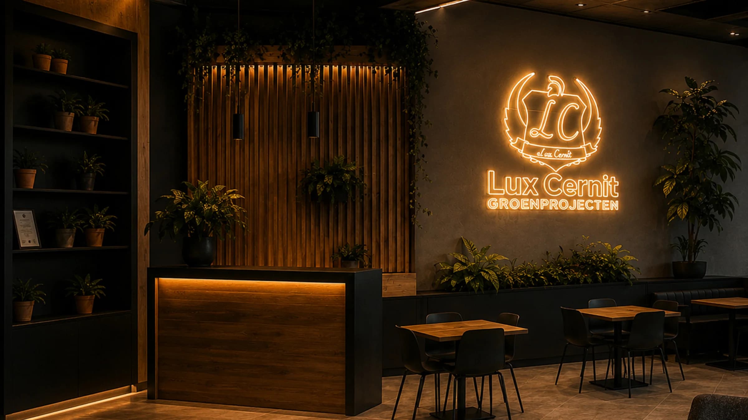 Lux Cernit LED neon signage in de showroom — Living Lumen
