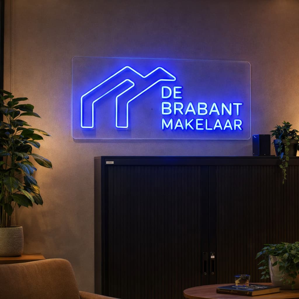 Maatwerk LED neon project De Brabant Makelaar door Living Lumen