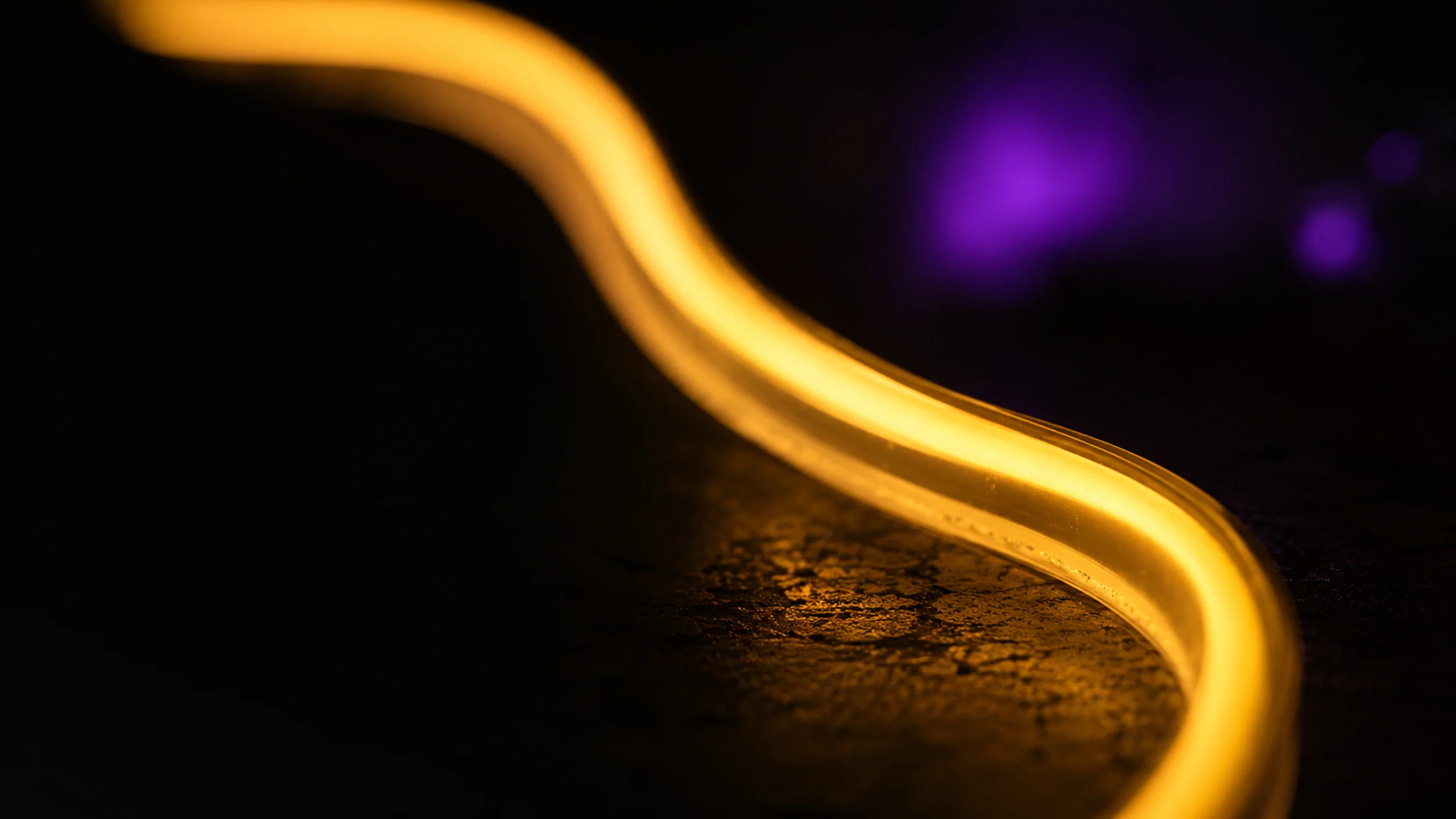 Sfeervol maatwerk LED-neonbord met warme neon-gloed in een donkere, premium ruimte.