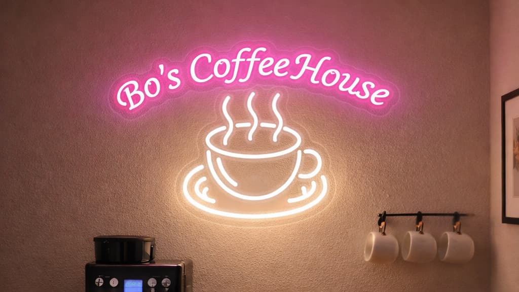 Roze en warmwit LED-neon bord van Bo's Coffee House